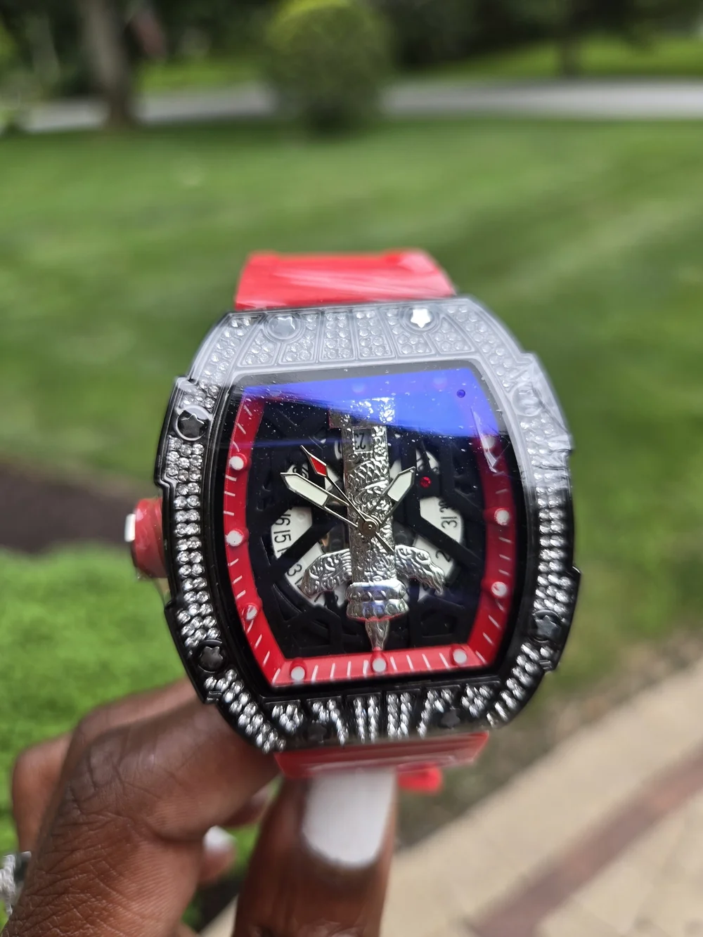 Men's Red Crystal-Accent Sport Watch